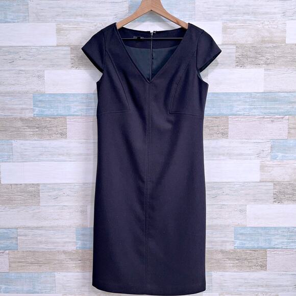 Talbots Career Sheath Dress Black V Neck Cap Sleeve Lined Knee Length Womens 6 - Picture 1 of 6